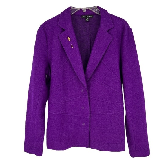 𝅺Pinehurst Wool Blend Purple Snap Button Blazer SZ L - Picture 1 of 13
